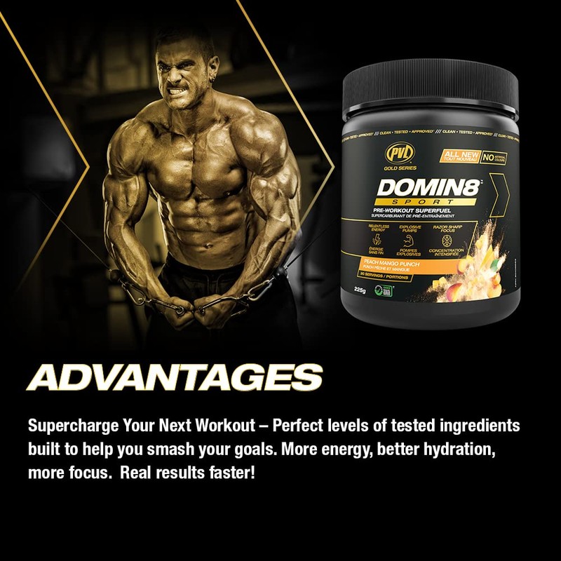 PVL Gold Series Domin8 Sport | pre-workout Superfuel | Peach