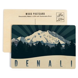 Denali, Alaska, Denali and Rays (4x6 Birch Wood Postcards, 2-Pack Stationary, Rustic Home Wall Decor)