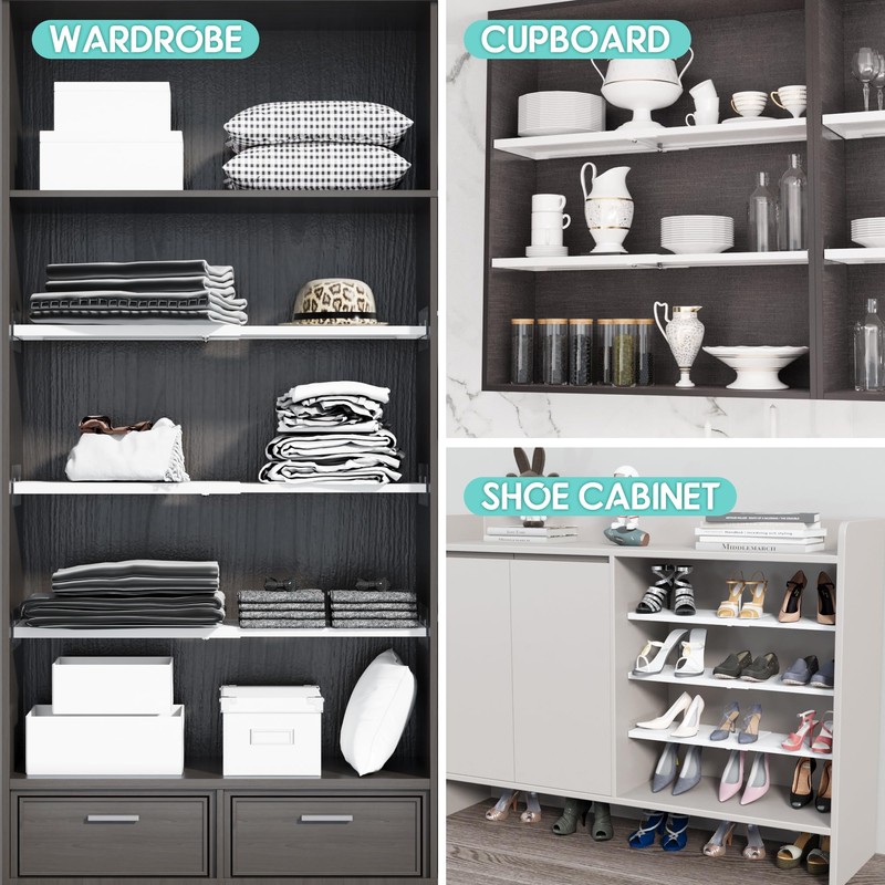 jkxoo Expandable Closet Tension Shelves Organizers, Heavy-Duty Metal Tension Shelf,