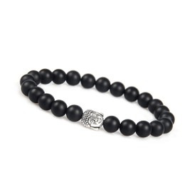 Good.Designs Buddha Bracelet Made of Real Natural Stones, L Chakra Bracelet, L Fatima Hand Bead Bracelet, Zinc Alloy, onyx