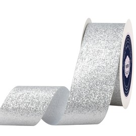 VATIN Silver Continues Glitter Ribbon - 1-1/2 Inch x 25 Yards for Gift Wrapping, Crafts, Christmas Tree, Ornaments, and Home Decor - Silver Cut Edge Christmas Ribbon