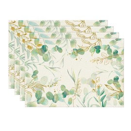 Artoid Mode Green Eucalyptus Leaves Summer Placemats Set of 4, 12x18 Inch Seasonal Wedding Table Mats for Party Kitchen Dining Decoration