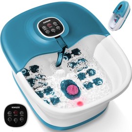 KNQZE Electric Collapsible Foot Spa with Heat, 16 Massage Rollers, Bubble, Foot Care, Comfort Deep Tissue Foot Soaker Tub for Home Use, Remote Control - Color: Blue