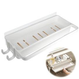 Hanging Sink Organiser, 28 x 14 x 5.5 cm, White, No Drilling, Removable Drip Tray, Multifunctional Kitchen Organiser Sink for Kitchen, Bathroom, Robust, Hygienic