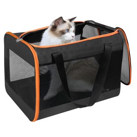 HiCaptain Black Cat Carrier Bag, Lightweight Soft Cat Carrier with Top Mesh Window, Breathable Pet Carrier for Medium Cats and Small Dogs Puppies up to 15 lb - Black