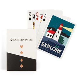 Lantern Press Sandy Hook, New Jersey, Go Explore, Lighthouse, Vector Style (52 Playing Cards, Poker Size Card Deck with Jokers)