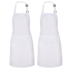 Xialvyu Pack of 2 Aprons for Men and Women, Unisex Adjustable Kitchen Apron with 2 Pockets for Cooking, Housework, Painting, Baking (White), White