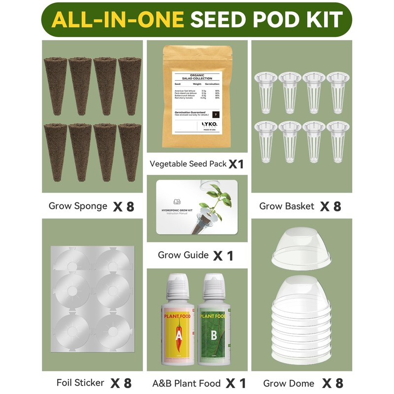 8 Pods Vegetable Salad Green Seed Pod Kit for Aerogarden,
