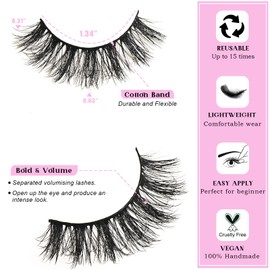 QUNETY Lashes False Eyelashes Wispy Fake Mink Lash Strips Fluffy Natural Strip Eyelash 9-16mm Full Volume Lashes Natural Look 14 Pairs Wispies Medium Spiky Manga Pestañas for Women