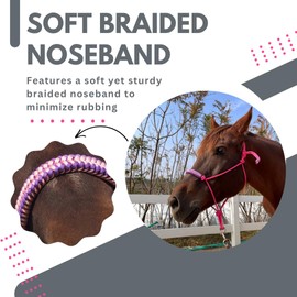 horzmetnex Rope Halters for Horses,Durable Design, Multiple, Beautiful Hand Braided,Horsehead Rope Halter (Pink, Standard)