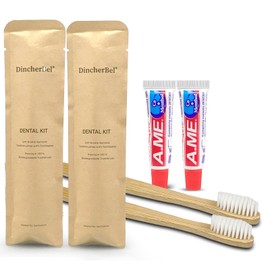 DincherBel Bamboo Toothbrushes Kit Bulk, Disposable Toothbrushes with Toothpaste(6g), Individually Wrapped Toiletries Amenities for Hotel, Airbnb, Homeless, Shelter, Camping and Travel (100 Pack)