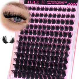 ALICE Lash Clusters Wispy Volume Eyelash Clusters with 2 Spikes Thick Fluffier Cluster Eyelash Extensions Individual LashesThin Band Lash Extensions DIY at Home (144pcs/12-22mm/CC- Curly)