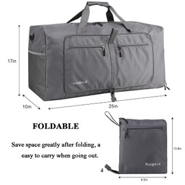 Woogwin Travel Duffel Bag Large Foldable Waterproof Overnight Bag for Beach Swim Bags Pool Sports Gym, 60L Gray, Big Size,
