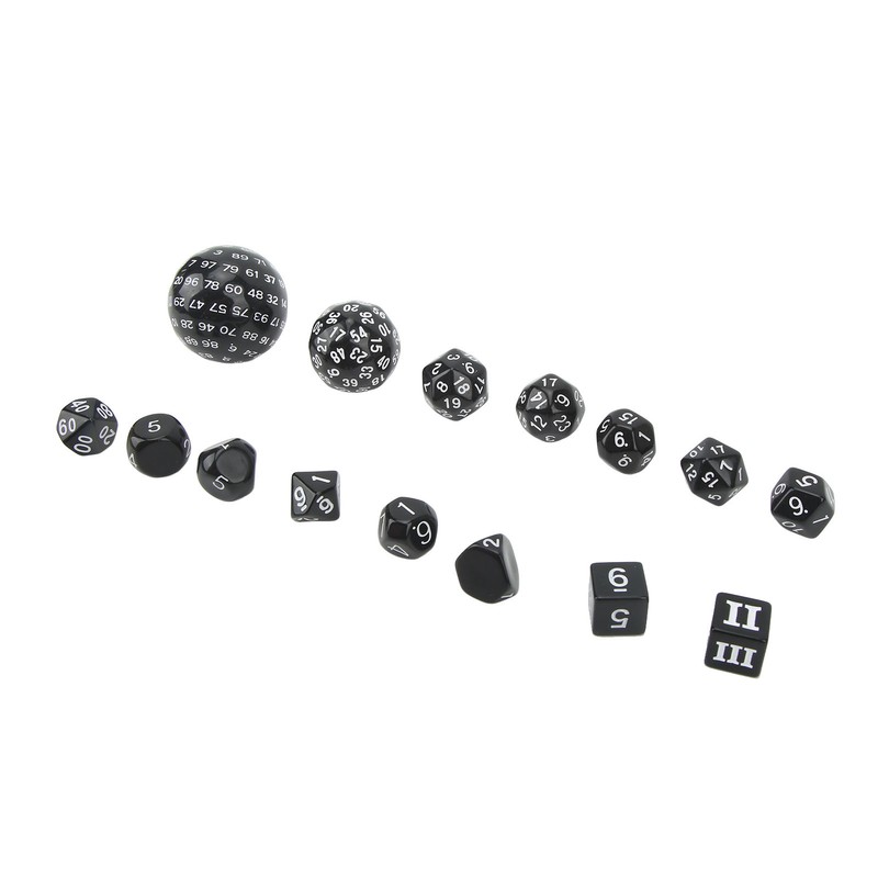 15Pcs Polyhedral Dice Set Acrylic D3 to D100 Table Gaming