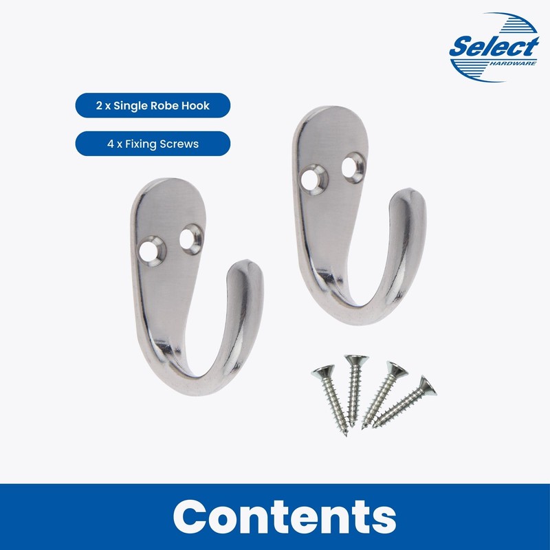 Select Hardware HK0209B 2X Single Robe Coat Hooks with Screws,