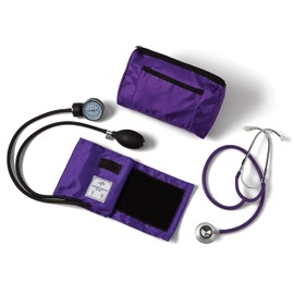 Medline Compli-Mates Professional Aneroid Sphygmomanometer and Dual-Head Stethoscope Kit with Carrying Case, Purple, Adult Size, 1 Kit