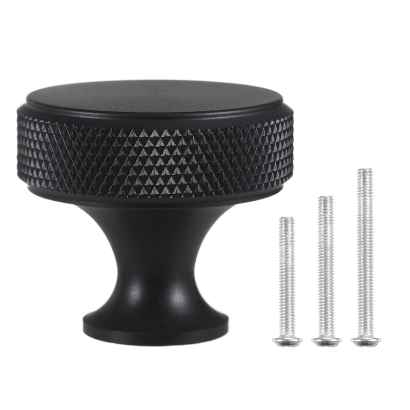 sdhiiolp 10 Pcs Cabinet Knobs Matte Black Metal Round Knurled