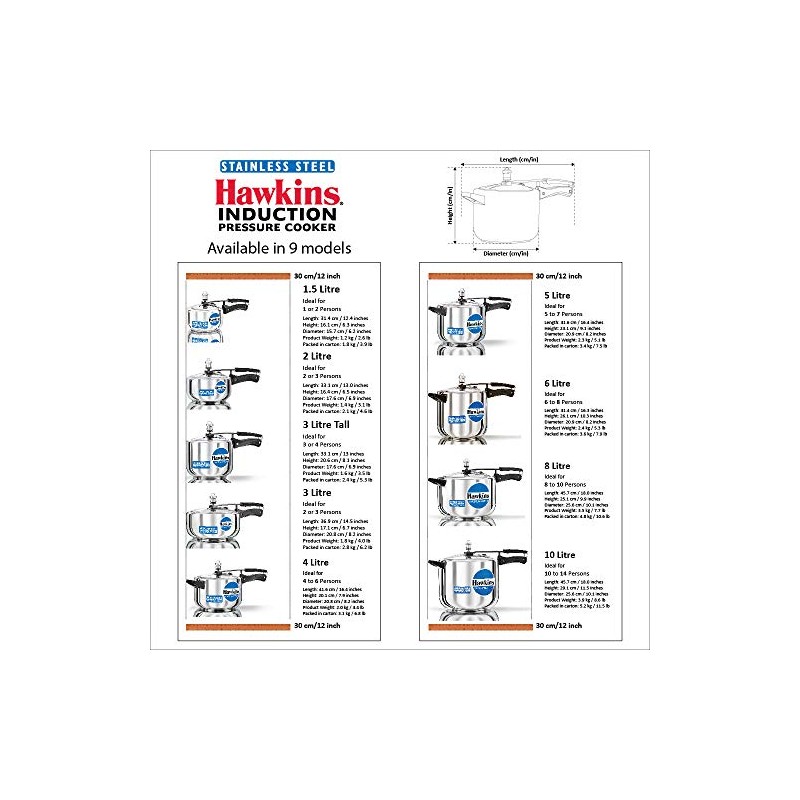 Hawkins Stainless Steel Pressure Cooker (5 Litres)