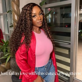 Anmetan Highlight Bundles Human Hair Water Wave 18/20/22 Inch, 10A Wet and Wavy 3 Bundles F1B/30 Brown Highlighted Honey Blond Black and Brown Colored Human Hair 100% Unprocessed Remy Hair Thick Weave