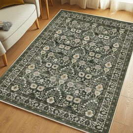 Youime Machine Washable Rugs 3x5 Boho Area Rugs Floral Rug Small Rugs for Bedroom TPR 3x5 Non Slip Dark Green Rugs for Under Table Carpet for Laundry Room Kids Room Dining Room