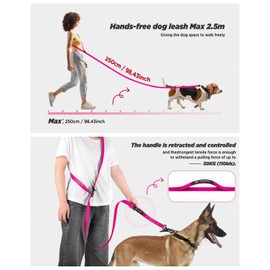 Hands Free Dog Leash, 8.2ft Multifunctional Crossbody Rope with Explosion-Proof Handle and Adjustable Training Hands Free Leash for Medium,Large Dogs Walking,Pink