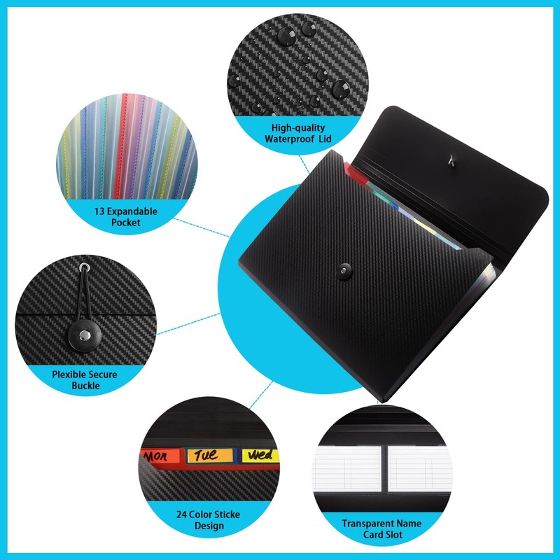 Nicfaec Expanding File Folder, 13 Pockets, Light Blue, Polypropylene for