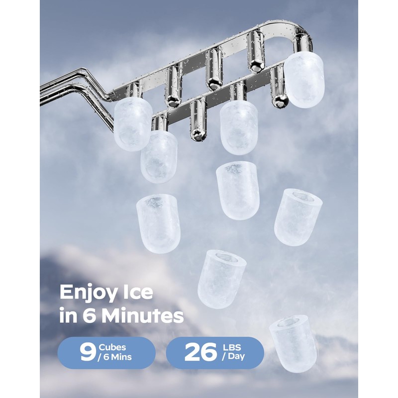 HOMEZAY Ice Maker Countertop, 9 Cubes Ready in 6 Mins,