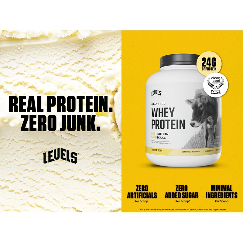 Levels Grass Fed Whey Protein Powder, No Artificials, 24G of