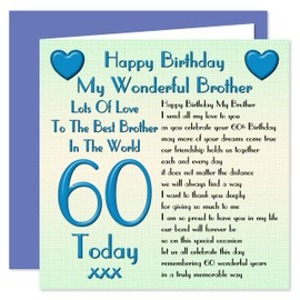 Brother 60th Happy Birthday Card - Lots Of Love To The Best Brother In The World - 60 Today