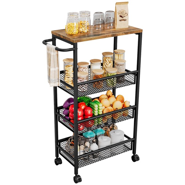 AZERPIAN Slim Rolling Cart 4 Tier Narrow Storage Cart on