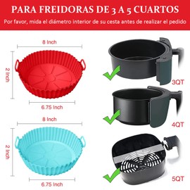 Paquete de 3 de Silicona para Freidora de Aire, Accesorios Silicon para Air Fryer Reutilizable Antiadherente, Resistente al Calor, Olla Silicona para Freidora, Horno,Microondas (Rojo+Verde+Rosa)