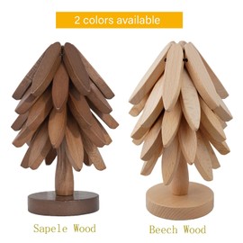 MoMoxi Wooden Trivets 5 Wooden Trivets+1 Stand Tree Shape Trivet Set Foldable Kitchen Wooden Trivet for Teapot Kitchen Counter Pot,Bowl,Teapot,Hot Pot Holders