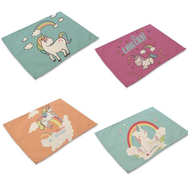 Watooma Unicorn Place Mats, Set of 4, Non-Slip, Washable, Cotton,