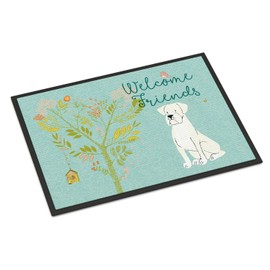 Caroline's Treasures BB7580JMAT Welcome Friends White Boxer Indoor or Outdoor Mat 24x36, 24H X 36W, Multicolor