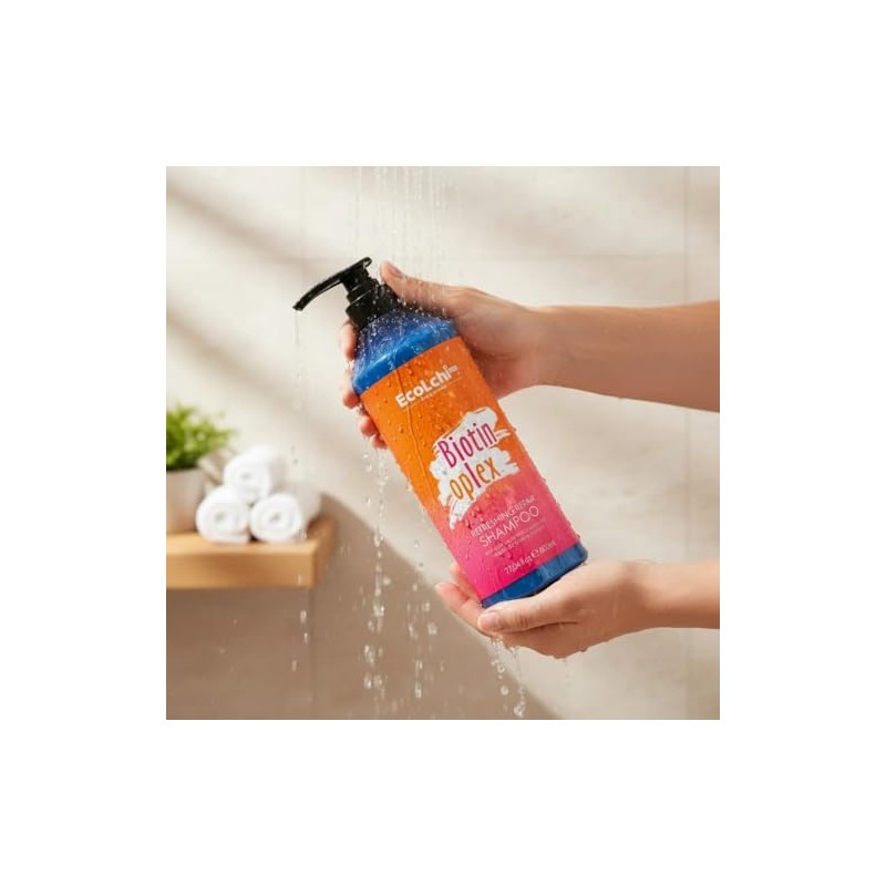 EcoLchi Biotin Oplex Shampoo Capilar Orgánico, Fórmula de Hidratación Profunda,
