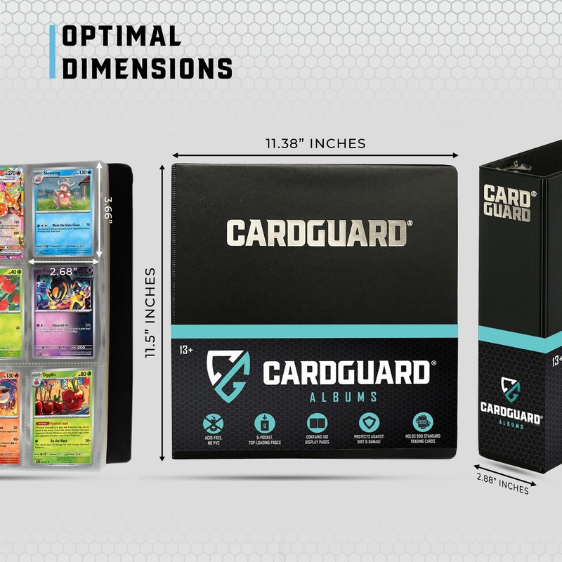 CardGuard Premium 3” Trading Card Binder – 100 Side-Loading Pages
