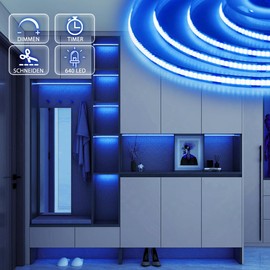 StarryEver COB LED-Streifenleuchten Batteriebetrieben Mit Fernbedienung, 2M 640 LED-Lichtleiste Dimmbares Schneidbares Flexibles LED-Bandlicht Für Fernseher, Computer, Autodekoration, Blau