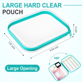 Sanwuta 6 Pcs Clear Hard Zipper Case Hard Plastic Zipper Pouches Transparent Makeup Bag Pencil Pouches for Travel Snacks Christmas Trinket Storage Organizer Box(Teal,9.84 x 7.87 x 2 Inch)