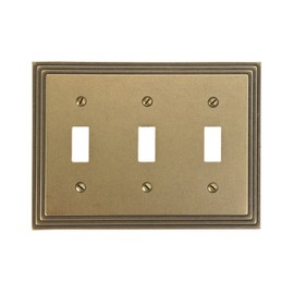 AMERELLE 84TTTRB Steps Triple Toggle Cast Metal Wallplate in Rustic Brass
