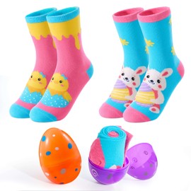 Moyel 2 Pairs Bunny Chicken Easter Socks Kids Easter Gifts for Kids 4-6 Easter Gifts for Girls 3-5 Funny Easter Basket Stuffers for Kids Pre Filled Easter Eggs Easter Party Favors