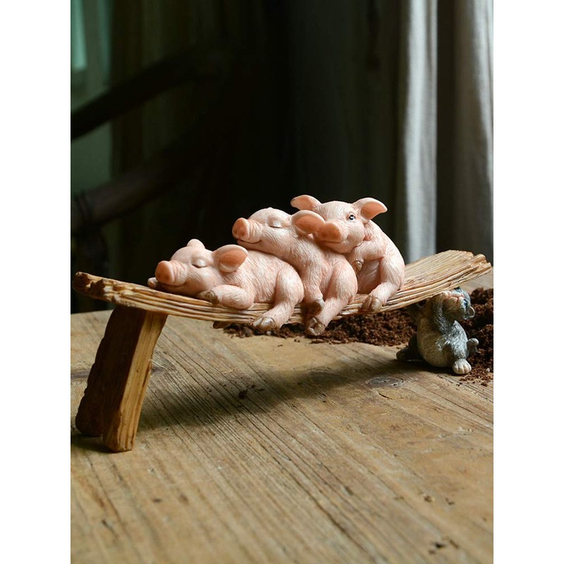 Gemmia Miniature Fairy Garden Pig Figurines- Toilet Thinking Pig (PVC