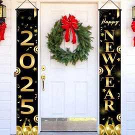 New Year Decorations 2025 Porch Banner – Large 71-Inch Happy New Year Sign with Sturdy Hanging Ribbon, Durable 300D Oxford Fabric – Perfect New Year’s Eve Party Decoration for Door, Wall, Indoor & Outdoor Use