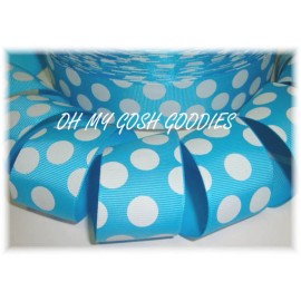 5 YARD SALE - 1.5 TURQUOISE WHITE CLASSIC JUMBO DOTS EASTER GROSGRAIN RIBBON