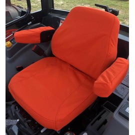 Durafit Seat Covers, Compatible with 2022+ KIOTI CK,DK and NS Series Tractor, IF You Have ARMRESTS Grammar Suspension seat. Two Piece Vinyl seat, with ARMREST. Orange Waterproof Endura.