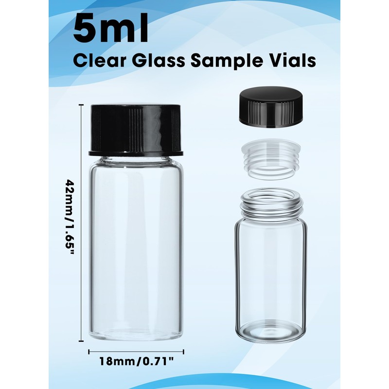 COTOM 5ml Fläschchen Transparente Probenahme Glasflaschen mit Schraubverschluss Lecksichere Probe