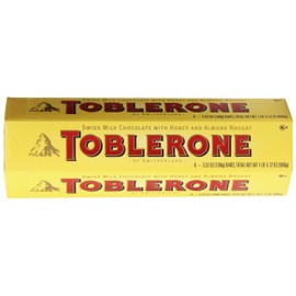 Toblerone Swiss Milk Chocolate with Honey and Almond Nougat, 6 - 100g Bars, Total Net Wt 600g, 3.52 Ounce (Pack of 6)