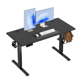 Hexago 55 x 24 Inch Electric Standing Desk, Height Adjustable Sit Stand Desk with Splice Board, 3 Memory Presets, Dual Hooks, T-Leg Frame–Black