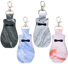 CM Clip-on Chapstick Sleeve Lip Balm Holder Neoprene Lipstick Holder Keychain Travel Accessories (Marble Patterns (4 Pcs))