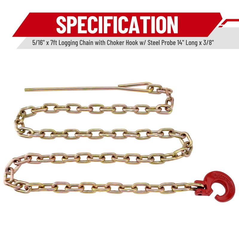 SPARKWHIZ Winch Choker Chain 5/16" x 7ft with Choker Hook