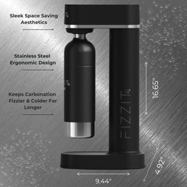 Fizzit Spärklï Carbonated Water Soda Maker with Stainless Steel Bottle Included,Dishwasher Safe (Sparkli-Black)